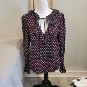 Somerset Black Floral Blouse Top Long Sleeves Size 12